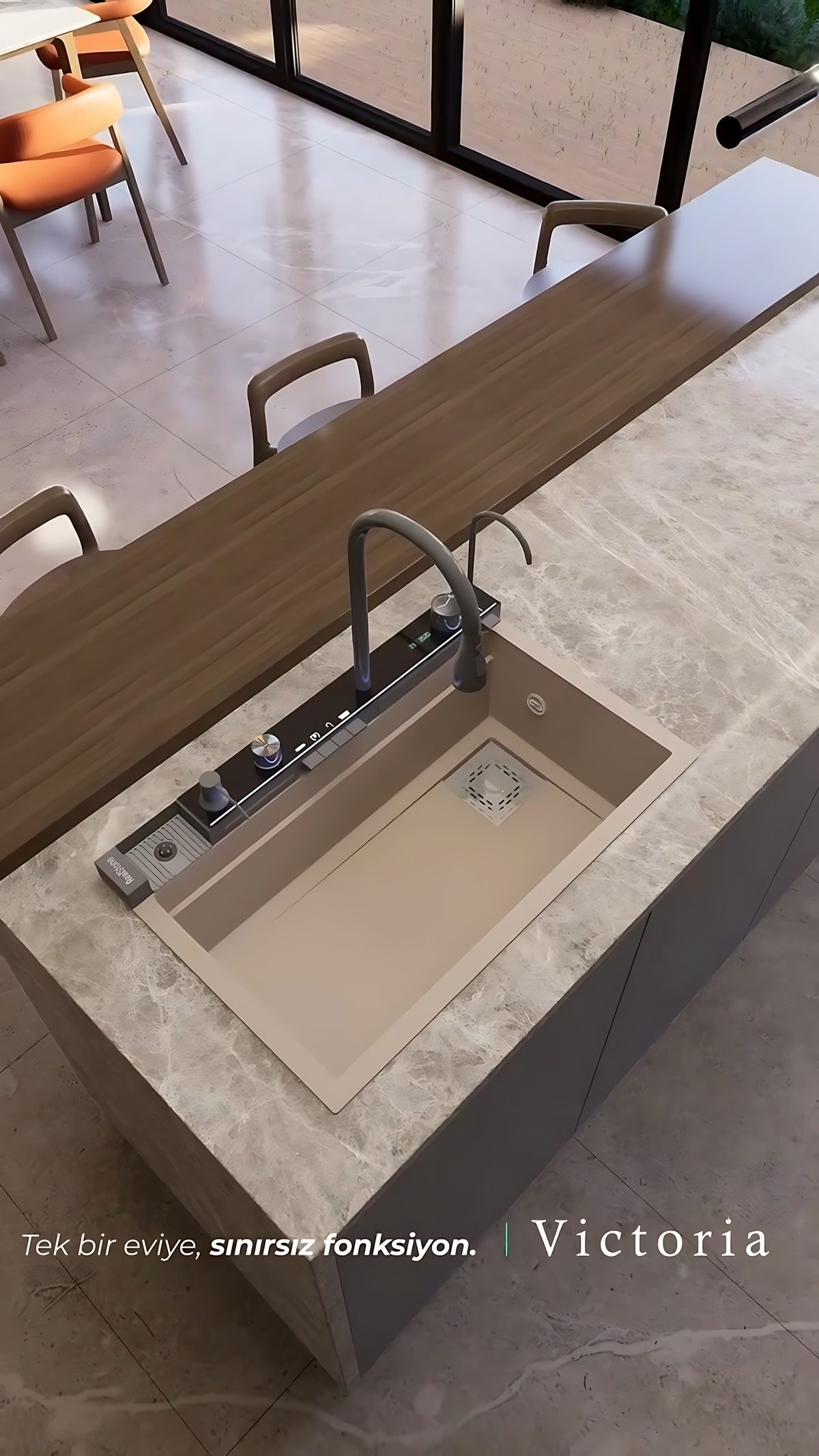 RealStone granit evye ve mutfak bataryası, mermer tezgâh