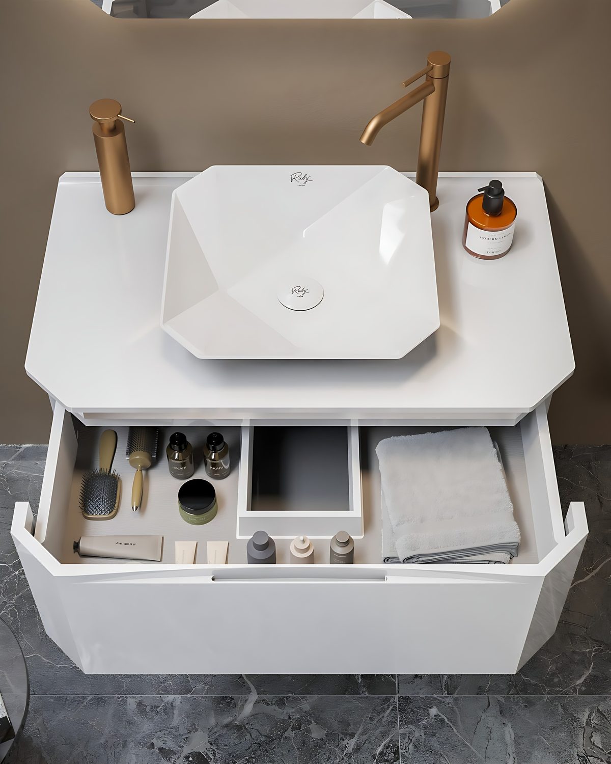 Creavit So Fine geometrik lavabo ve çekmece düzeni